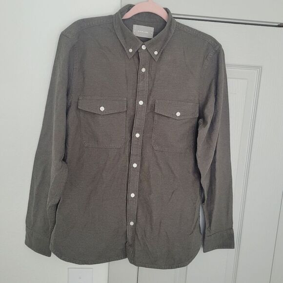 NWOT Everlane Men's Gray Olive Button Down Flannel Long Sleeve Shirt Size Medium - Picture 1 of 7
